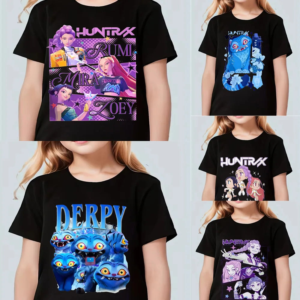 Fashion Casual Kids T-shirt KPop Demon Hunters  Cotton Tshirt Clothes Cool Girls Tee Top Funny Gift for Fans.