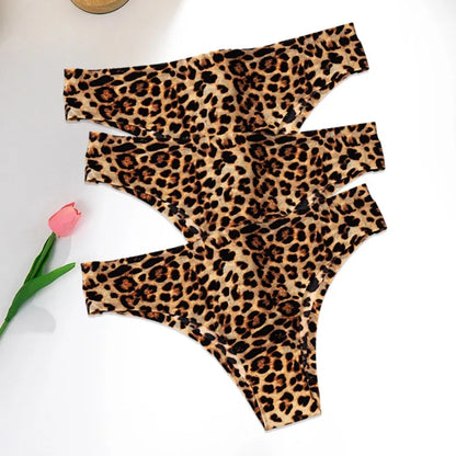 WarmSteps 3Pcs/Set Sexy Leopard Thongs Women's Panties Thongs 2024 New Female Underwear Seamless Printed Panties Ice Silk Briefs.