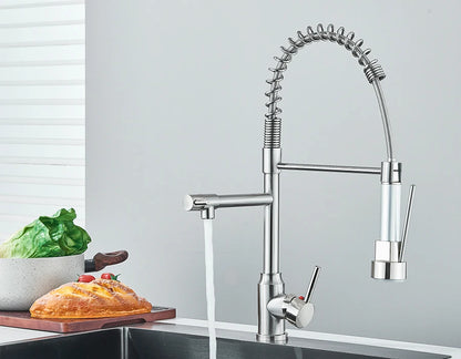 Pull Down Spring Kitchen Faucet Single Lever Hot Cold Mixer Water For Kitchen Sink Dual Spout Nozzle Faucets Crane