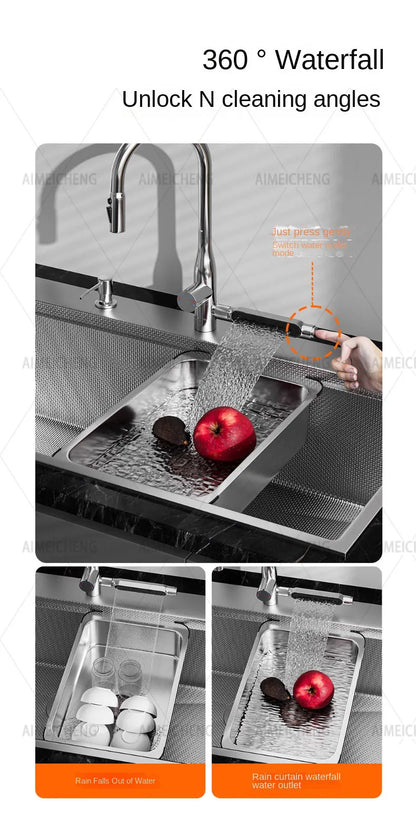 Original-Finish, spülmaschinenkompatibles SUS304-Edelstahl-Küchenspüle mit großer Einzelschüssel und Unterbau