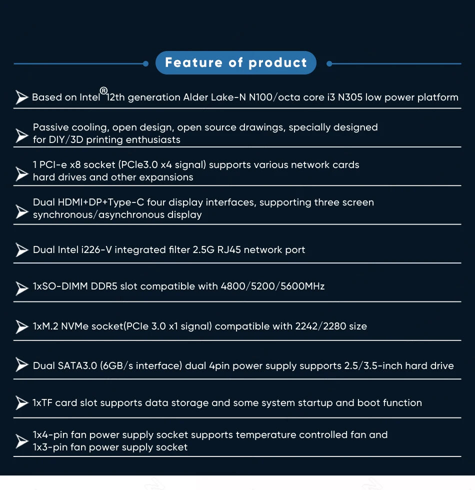 2024 Magic Multi-function Drawing /3D Printing/DIY/Soft Router Mini Pc 12th Gen Intel i3 N305 N100 Four Display 2*HDMI DP Type-C.