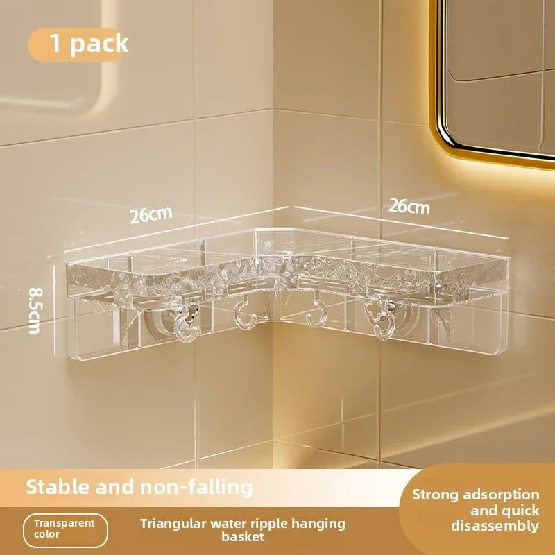 Eckregal mit gewelltem, nicht perforiertem Saugnapf, für Badezimmer, WC, Stativ, Duschregal, Wandmontage, Handtuch-Organizer, platzsparend