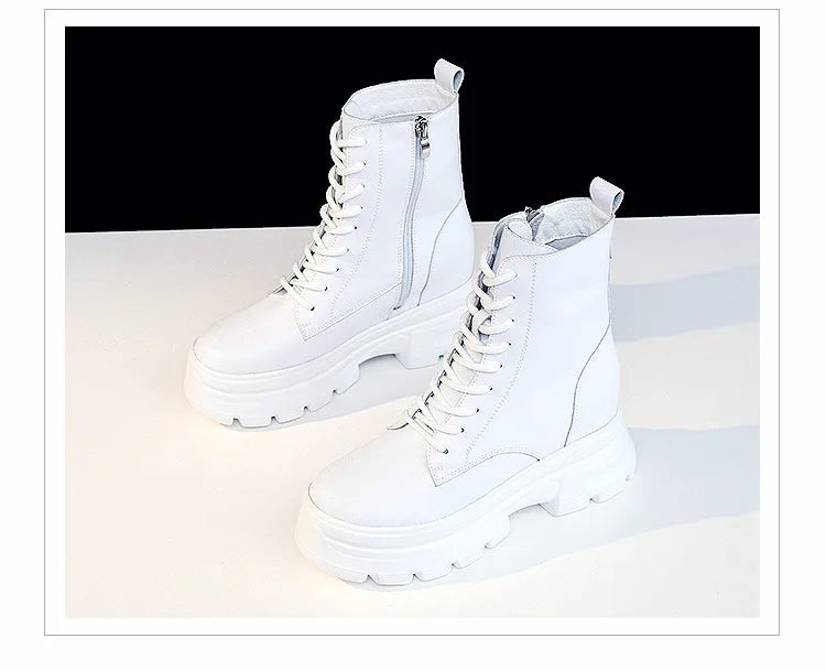 WOIZGIC Women Female Ladies Mother Genuine Leather Ankle Boots Shes Warm Autumn Winter Plush Zipper Motorcycle British Increase.