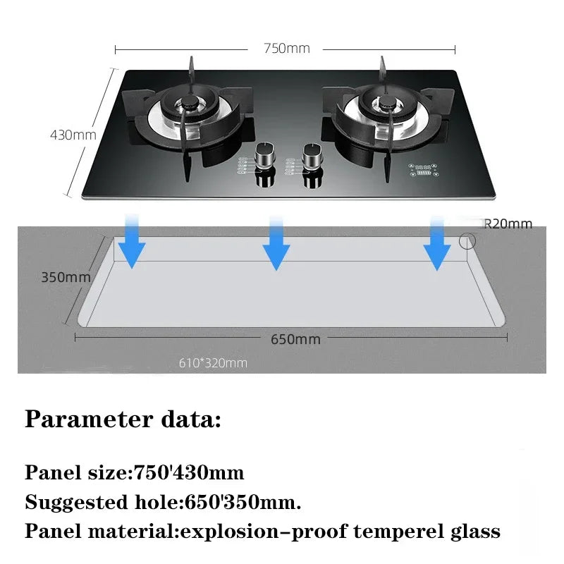 DC330 Gas Stove Household Desktop Embedded Double Stove Natural Gas Liquefied Gas Stove/Toughened Glass Panel.