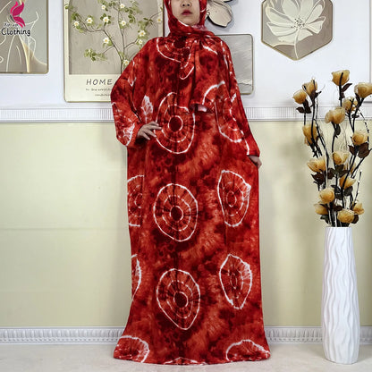 2025 New Muslim Abayas For Women Ramadan Prayer Garment Dubai Middle East Femme Robe Cotton Loose African Dress Turban Attached.