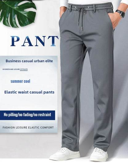 10XL Big Size Men's Summer Casual Pants Straight Fit Elastic Waist Trouser Male Classic Office Plus Large Stretch Zipper Pocket.