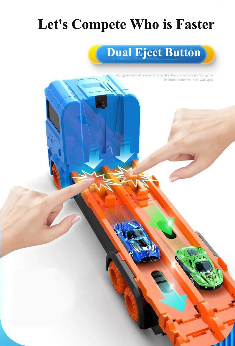 Large Car Transporter Truck Folding Track Racing Vehicle Kids Competitive Games Storage Alloy Car Boy Toy Children Novel Gift.