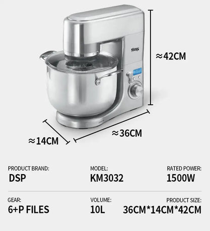 Houselin Stand Mixer, 10L Brush Stainless Steel Bowl, Suitable for Most Home Cooks, Silver Grey.