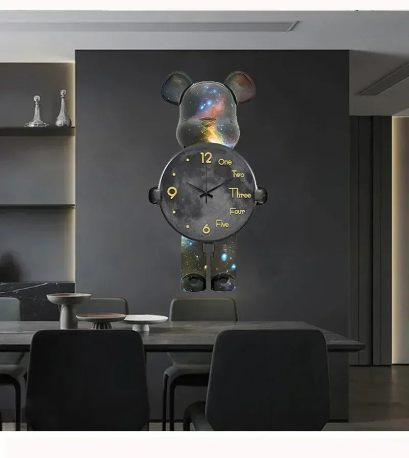 Wand Ästhetische Bär Uhr Moderne LED Licht Einzigartige Bär Stille Uhr Lampe Uhr Luxus Esszimmer Wohnzimmer Dekoration Hause Ornament