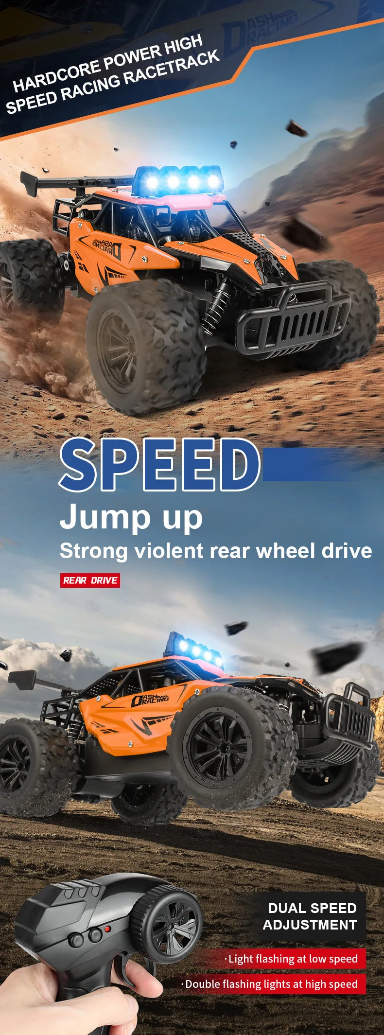 Remote Control Car RC Drift Racing 1:16 Vehicle Off Road Alloy 2.4G Radio High-Speed Trucks With LED Light Climbing Gift Kid Toy.