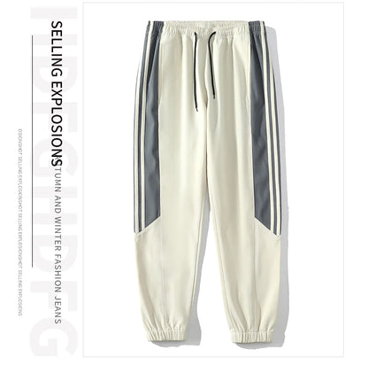 Sports suit men's  spring and autumn striped stand up collar jacket and pants paired with running and fitness two-piece set.