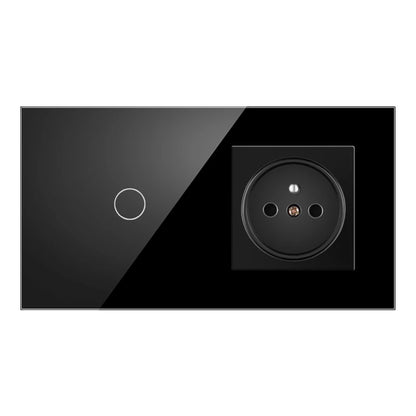 JHJCH Touch Lichtschalter Frankreich Steckdosen USB C Telefon Ladung Kristallglas 1/2/3Gang Wandschalter Doppelsteckdosen Schwarz.