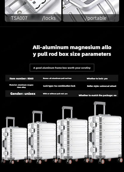 Trolley-Koffer mit großer Kapazität, Reisetasche, Reise-Koffer aus Aluminium-Magnesium-Legierung, Business-Rollgepäck.