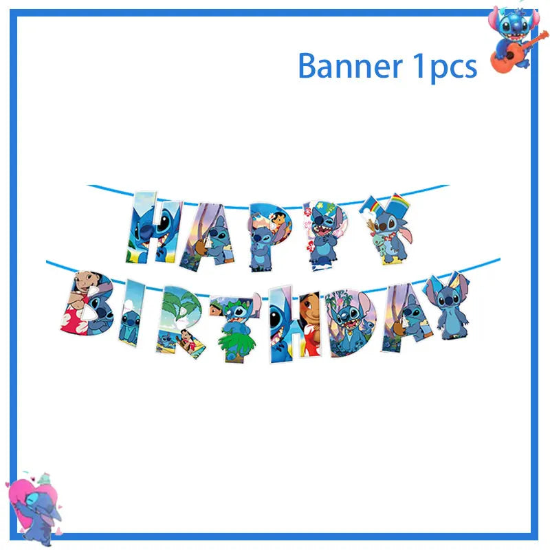 Disney Stich Geburtstag Party Dekorationen Blau Thema Geschirr Tischdecke Banner Hängende Spirale Für Kinder Event Liefert.