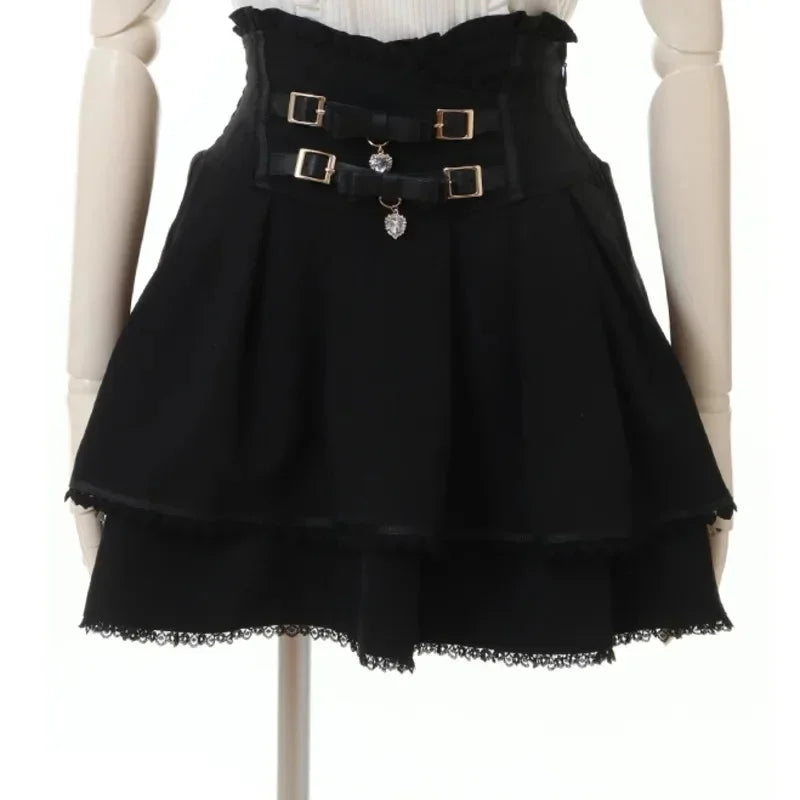 Japan Style High Waist Pleated Mini Skirts Bow Knot Design Mini Skirts Kawaii Slim Fit A-line Skirts Pink Lace Skirts For Women.