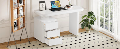 Moderner Schreibtisch 117×50×74 cm – weißes Volllack-Finish, Wolkenform, 3 Schubladen, verdickte Tischplatte und Beine, abgerundete Kurven, stabil