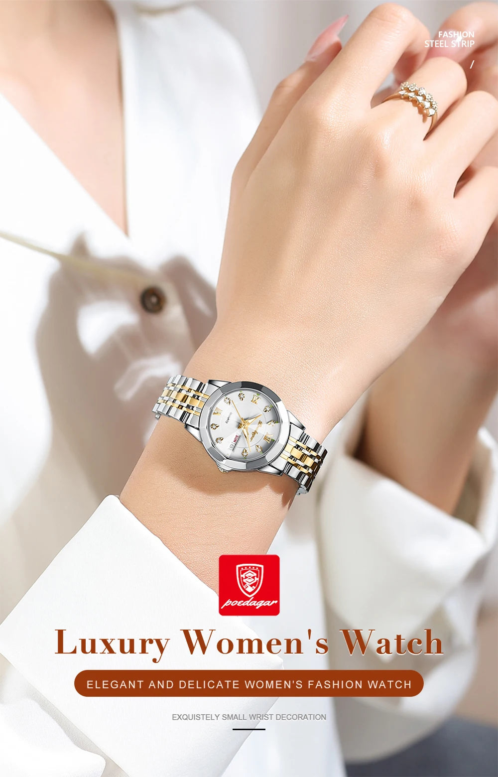 POEDAGAR Top Luxury Woman's Quartz Watch Waterproof Luminous Date Week Ladies Casual Watch Stainless Steel Elegant Women Watches.