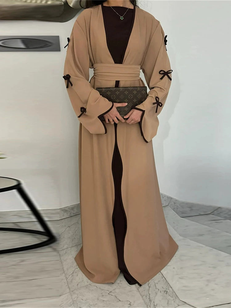 Ramadan Eid Open Butterfly Bow Kimono Abaya Damen Dubai Luxury Islam Muslim Modest Dress Women Kebaya Kaftan Robe Femme Musulman.