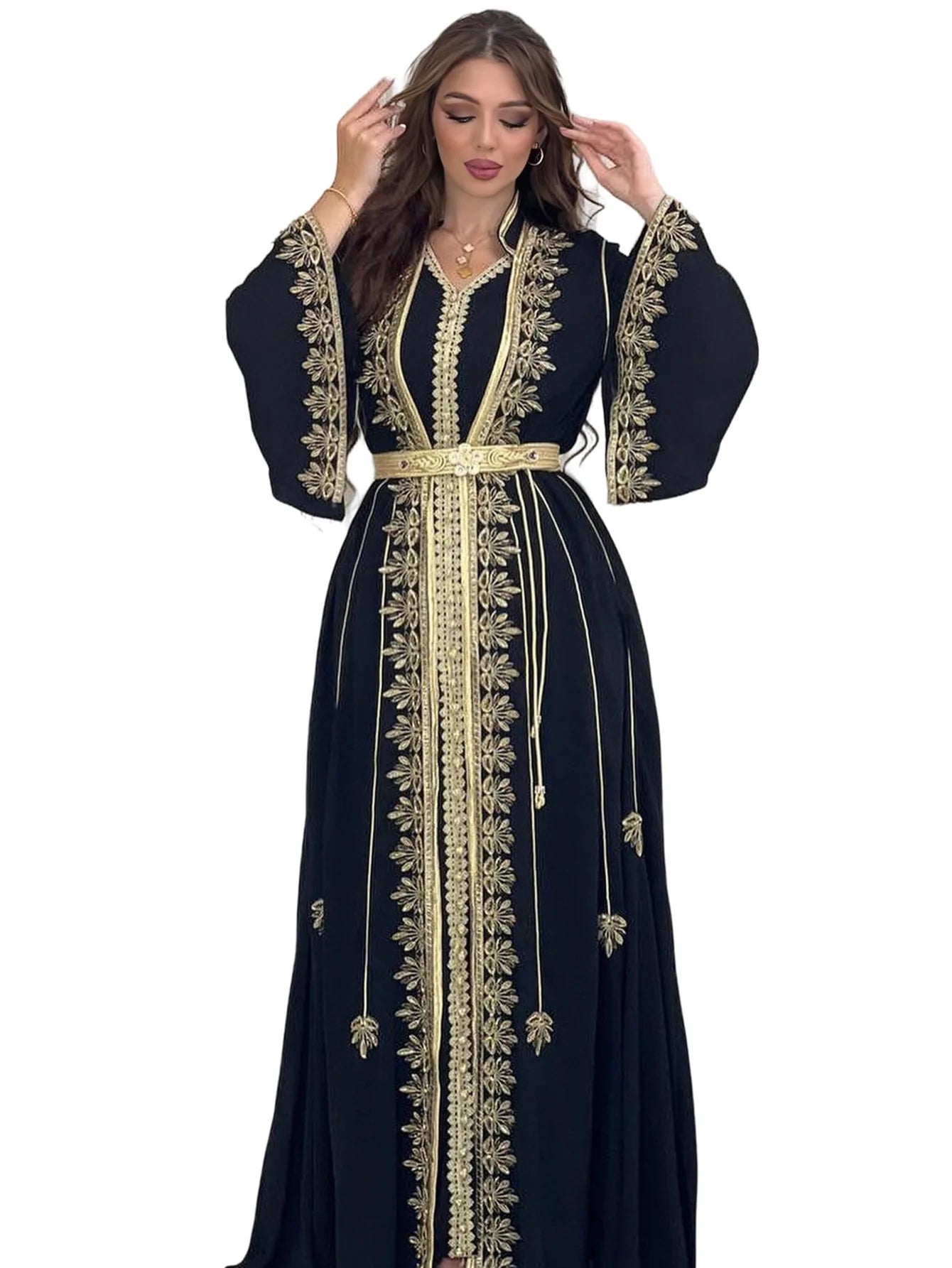 Eid muslimische Frauen Party Stickerei Kleider 2 Stück Set Jalabiya Ramadan Islam Vestidos arabische Robe Marokko Dubai Abayas Kaftan.
