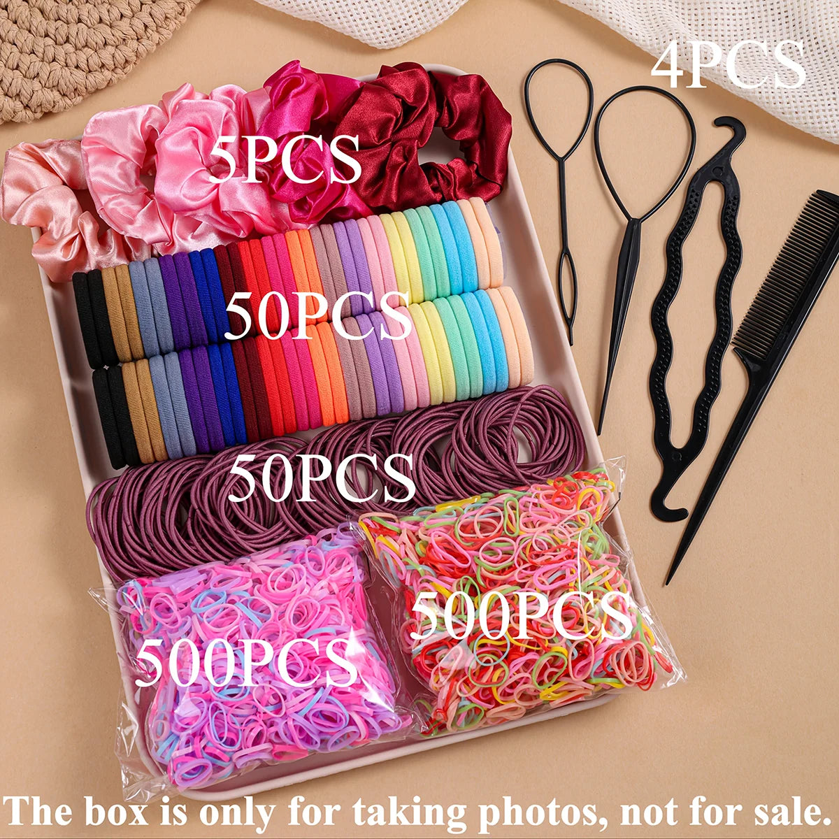 1109pcs Women Dark Hair Accessories Set Elastic Seamless Ponytail Scrunchies Small Rubber Bands Fashion Hair Ties Headbands.