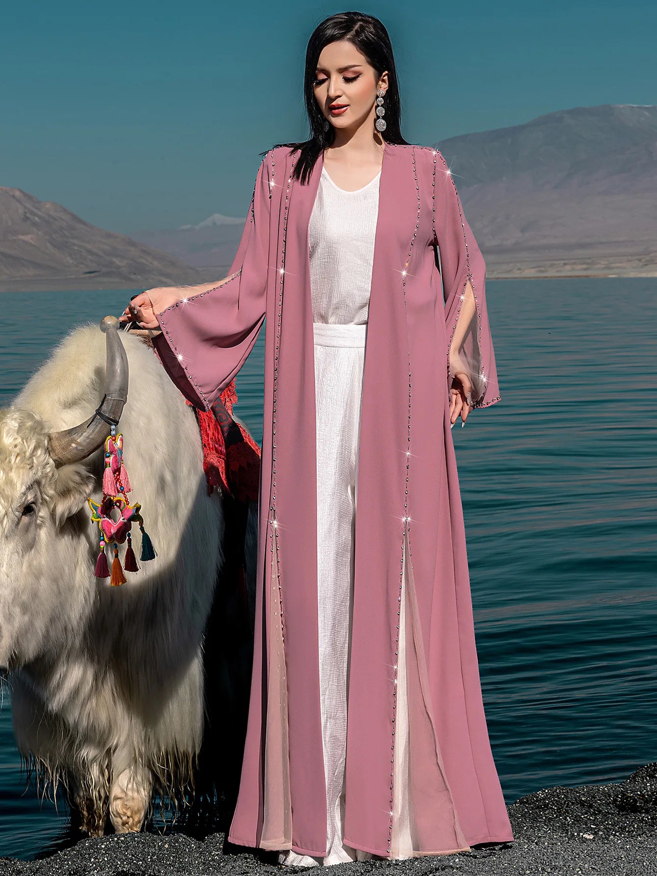 Eid Diamonds Abayas for Women 2025 Fashion Muslim Dress Dubai Open Abaya Kebaya Kimono Jalabiya Caftan Marocain Femme Robe Gown.