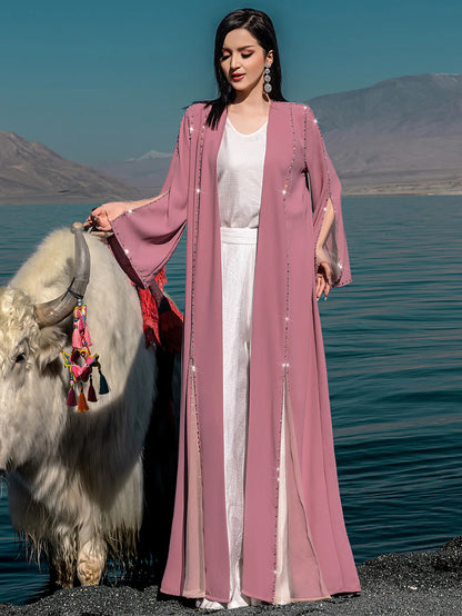 Eid Diamonds Abayas for Women 2025 Fashion Muslim Dress Dubai Open Abaya Kebaya Kimono Jalabiya Caftan Marocain Femme Robe Gown.