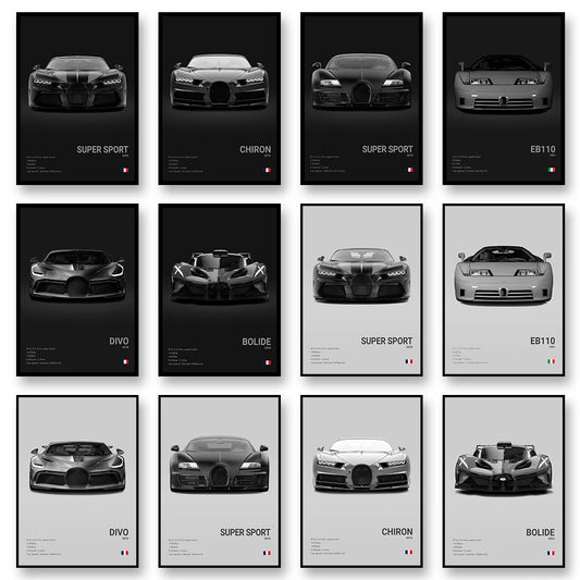 CHIRON EB110 Canvas Wall Art Print Poster DIVO Sports Car Decoration Painting Modern Home Decoration Painting Car Lover Gift.