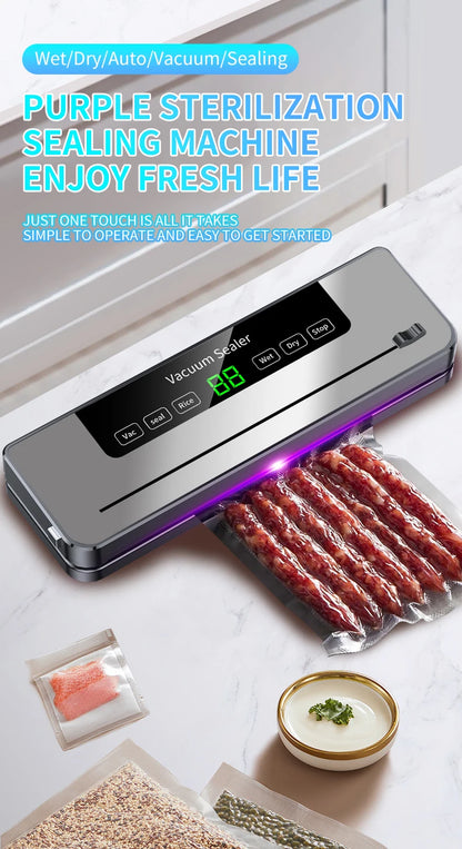 Electric Vacuum Sealer Dry/Wet Food Sealed Packaging Kitchen Food Storage Seal UV Sterilization Built-in Cutter Knife.