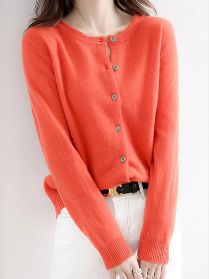 Women Knitted Cardigans Autumn Winter 2025 Round Neck Casual Long Sleeve Tops Solid Basic Soft Sweaters Female.