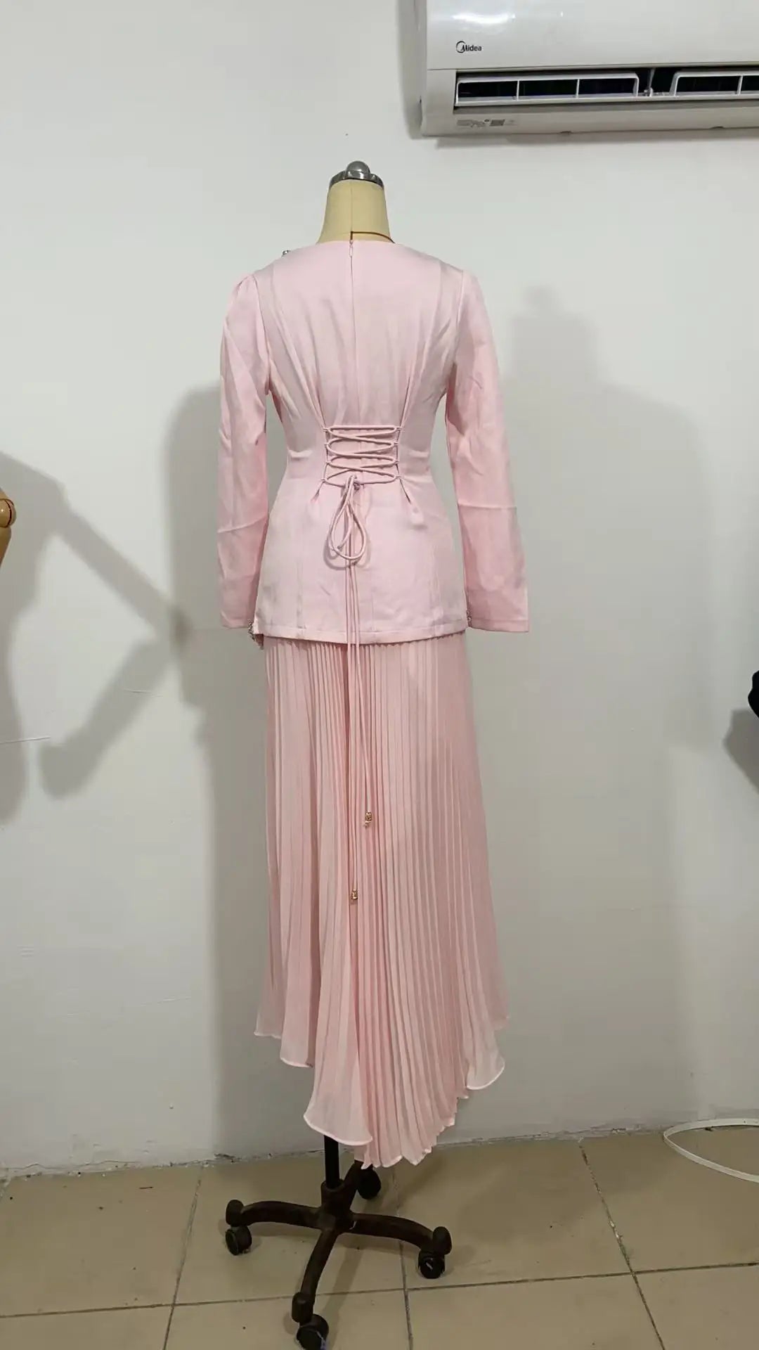 Eid Women Dress Muslim Abaya Pleated Shirt Skirt 2 Piece Set Diamond Party Ramadan Long Dresses Vestidos Largos Arab Long Robe.