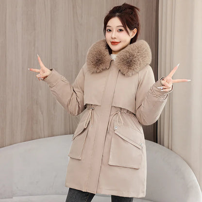Winter dame Winter Stepp Mantel Abnehmbare Futter Pelz Kragen Gürtel Parka Jacke Für Frauen Verdickt Thermische frauen Mantel