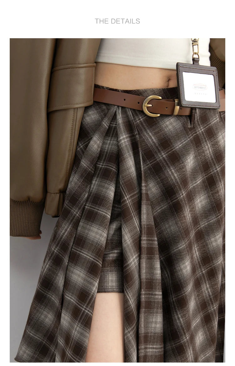 CHIC VEN Women Skirts A Line Retro Loose High Waist Irregular Color Plaid Frosted Half Body Long Ladies Skirt Winter 2025.