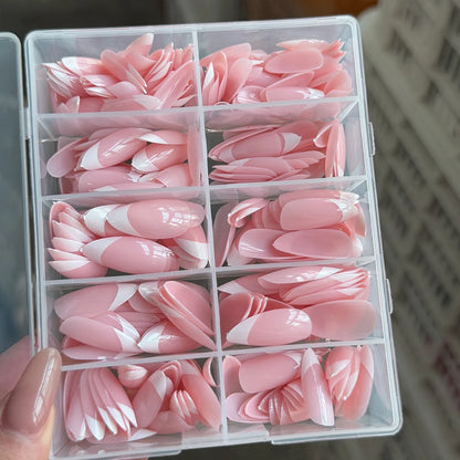 360/240/120pcs Light Pink Almond Press On Nails Glossy White French Fake Nail Simple Full Cover Fake Nails Soft Gel Nail Tips*%&.