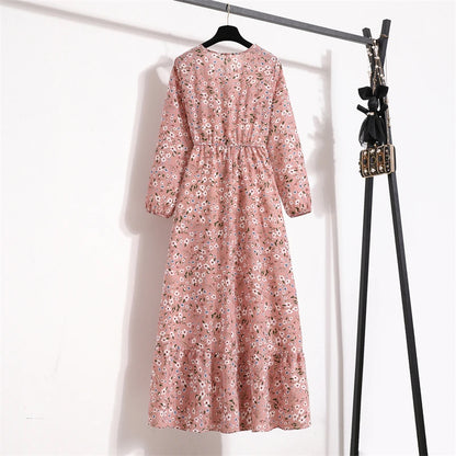 Frühling Sommer Frauen Maxi Kleider Casual Volle Hülse Floral Gedruckt Oansatz Frau Bohe Strand Party Lange Kleid Mujer Vestidos