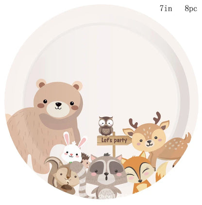 Cartoon Tiere Party Einweg Geschirr Wilde Bär Fuchs Wald Tiere Party DIY Dschungel Safari Alles Gute Zum Geburtstag Baby Dusche Dekor.