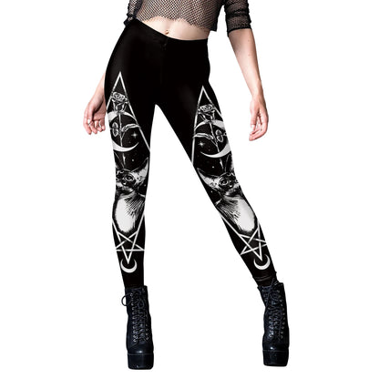 [You're My Secret] Sexy Women's Black Ouija Punk Rock Gothic Leggings For Women Push Up Fitness Legging Stretch Printed Leggins.