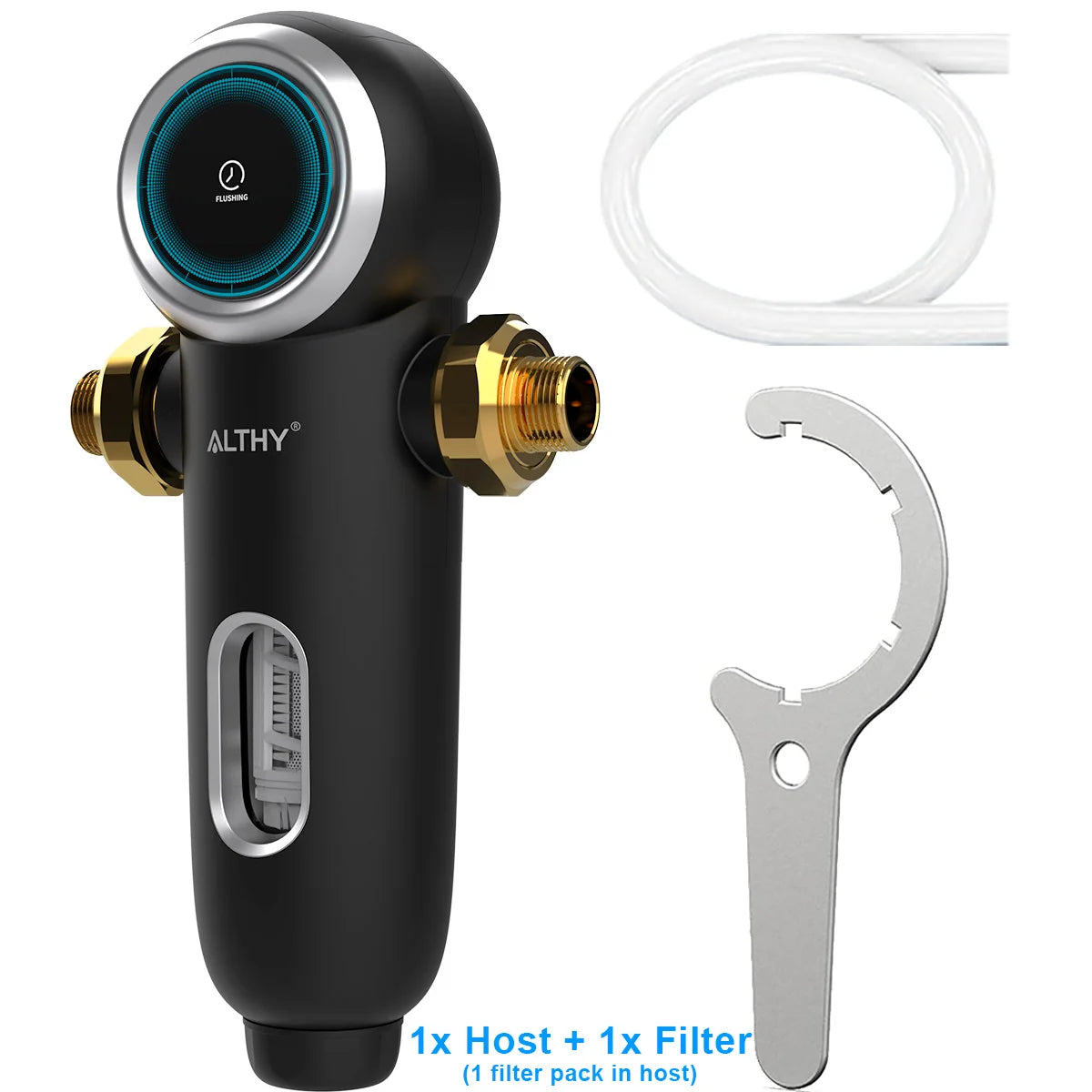 ALTHY Automatic Rotary Backwash Pre filter System Whole House Spin Down Sediment Water Filter Purifier Stainless Steel Mesh.