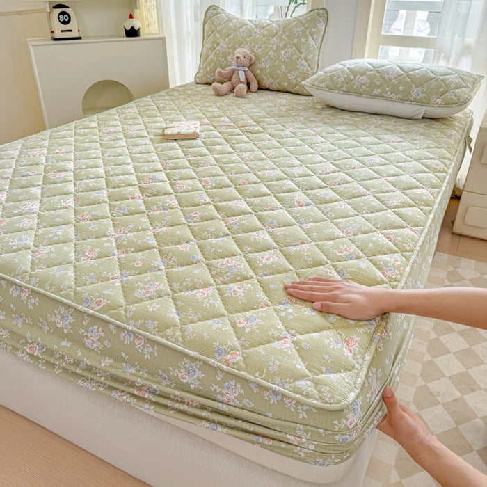 1pc Floral Style Bed Cover Quilted Bedspread Non-slip Mattress Protector Adults Kids Room Bedsheets 매트리스 커버 (No Pillowcase)