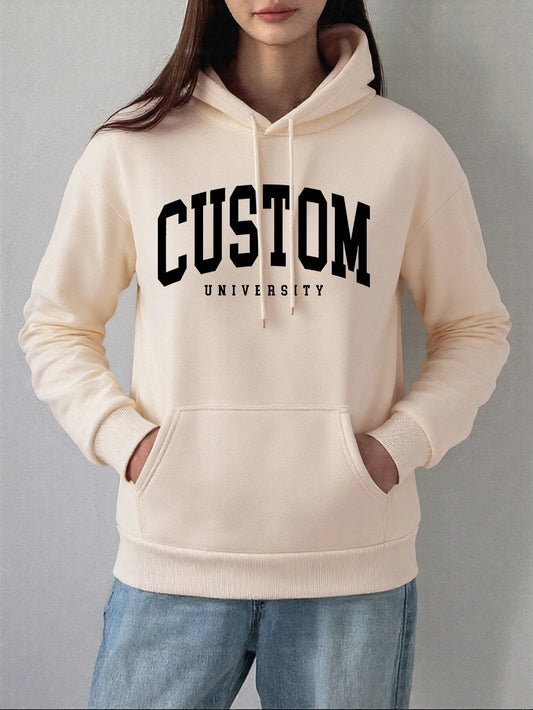 Custom University Printed Hoodies Women Basics Pocket Sweatshirts Autumn Fleece Warm Pullovers Comfortable Casual Womans Clothes.