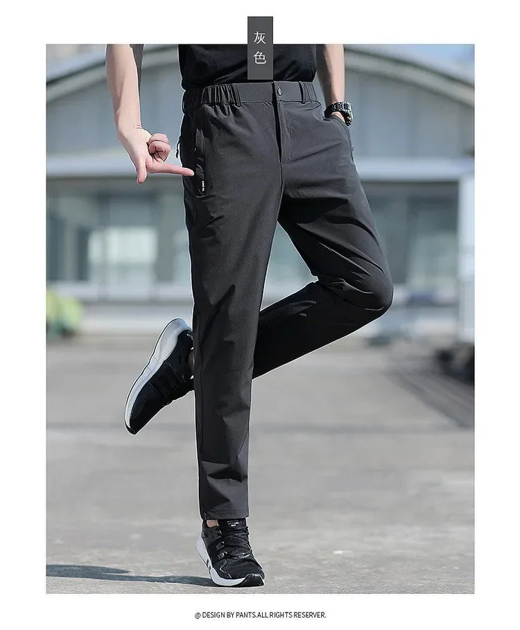 Ice Silk Men's Summer Pants Elastic Waist Straight Leg Trouser Male Quick Dry Big Size Large Plus Stretch 6XL 7XL Work Outdoor