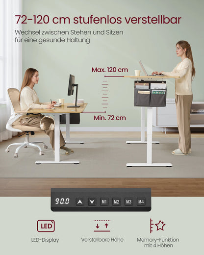 SONGMICS Höhenverstellbarer Schreibtisch elektrisch, 160 x 70 cm, verstellbarer Tisch, Memory-Funktion für 4 Höhen, für Büro