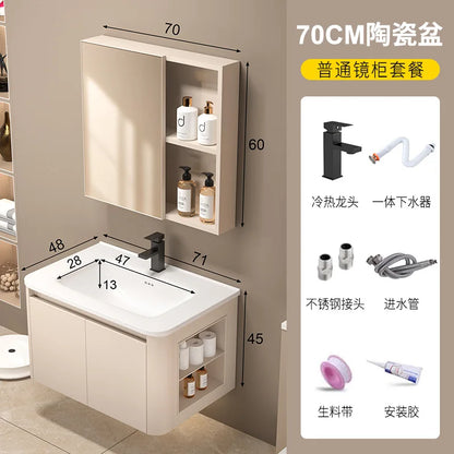 Space Badezimmerschrank aus Aluminium mit Wabenbogen und Seitenschrank, Waschbecken-Kombination, WC-Waschbecken, integrierte Keramik