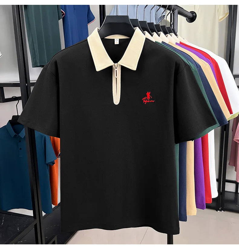 Luxury brand short sleeve polo shirt men's fashion Pony embroidered summer trendy breathable casual color blocked lapel T-shirt