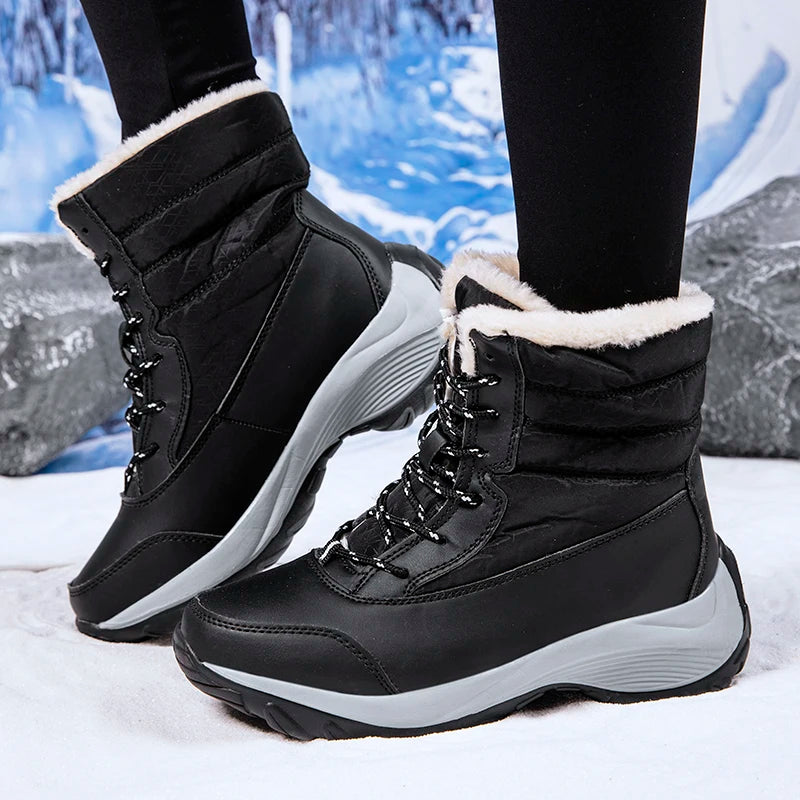 Snow Boots Woman Flat Woman Shoes Lace Up Women Shoes Solid Ankle Boots Warm Lightweight Women's Winter Boots Botas Mujer.