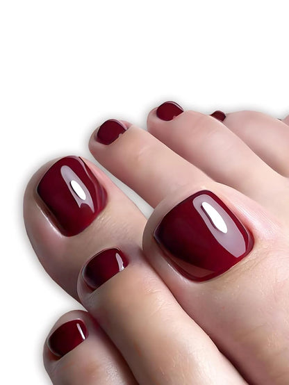 24 PCS Red/White/Black/Yellow/Wine Red Toenails Fake Toe Nails Natural  -Solid Color Square Press on Toenails Short