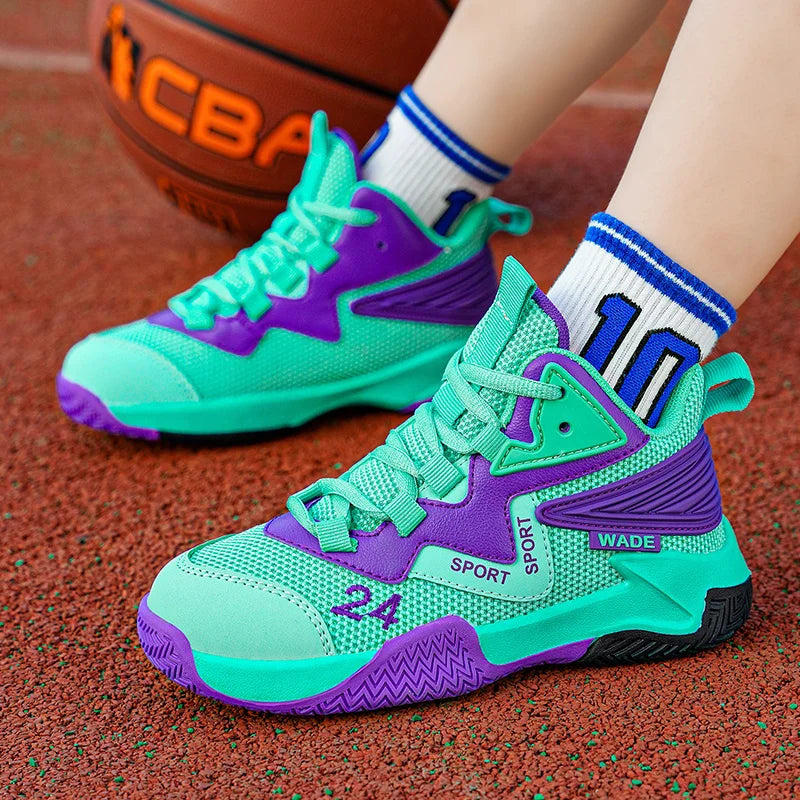 Children Basketball Shoes for Boys Girls Kids Teenagers Breathable Non-slip Lace Up Indoor Outdoor Training Sneakers Tennis Shoe.
