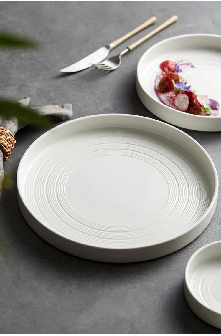 High end white ceramic steak brushed tableware, ceramic salad pasta plate dinner set plates and dishes ceramic plate sushi plate.