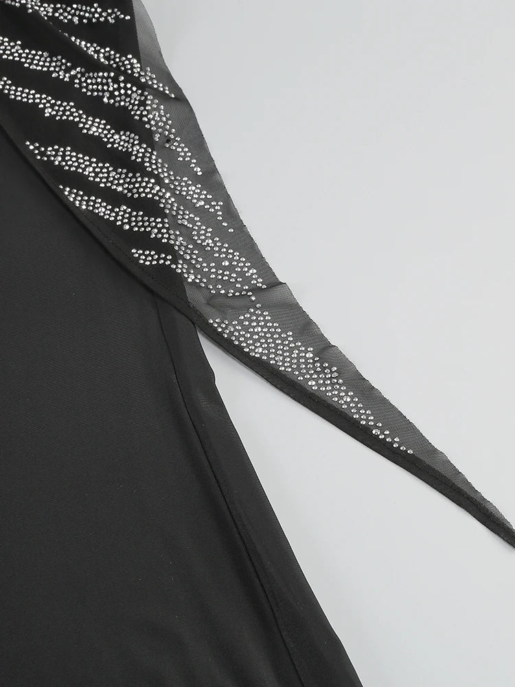 Sexy Deep V Neck Sparkly Diamonds Design Jumpsuit Women Long Sleeve Draped Wide Leg Jumpsuit Elegant Evening Club Costume Runway