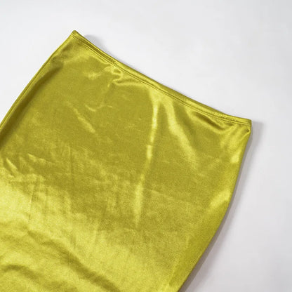 2025 Autumn Stain Long Solid Color Skirt Women Elegant High Waist Side Split Maxi Skirts Party Sexy Clothes for Female