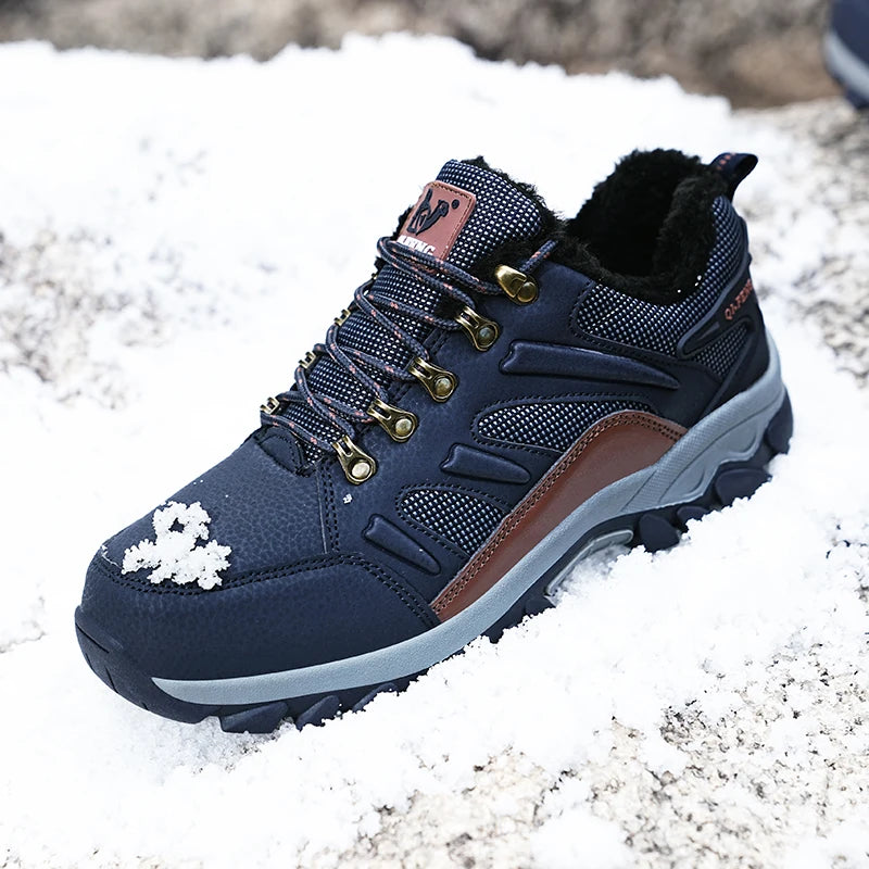 Winter Tactical Boots Combat Autumn Hiking Boots Men Snow Warm Fur Sneakers Padded Trekking Black Waterproof Leathe Sneakers